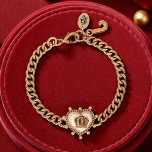 NEW Juicy Couture Gold Tone Womens Solid Crown Heart 7.5 Inch Link Bracelet NWT